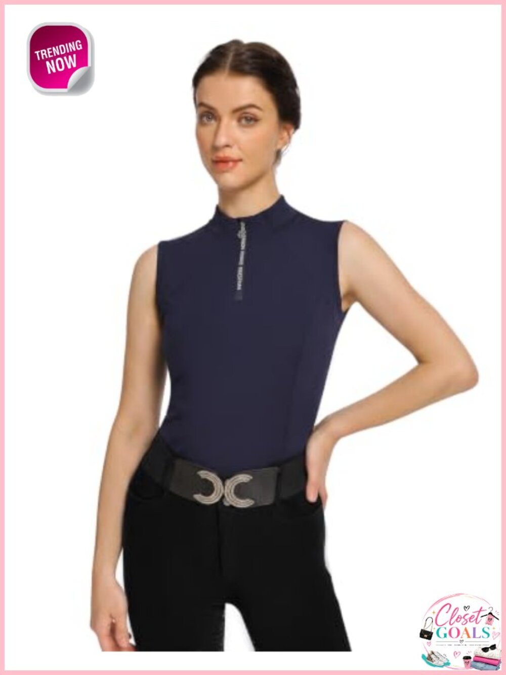 Sleeveless Quarter Zip Equestrian Riding Tank Top UPF 50+